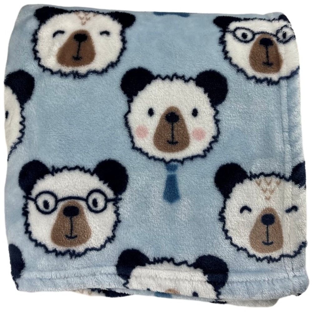 Baby Elements Blue Bear Face Blanket Soft Fleece Boy Tie Glasses Security Lovey